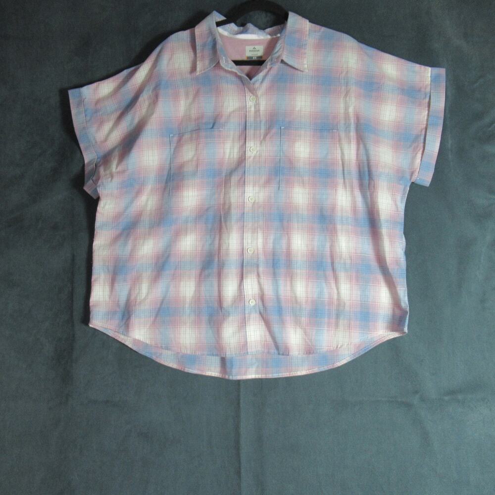Ridgecut Toughwear Shirt Womens 2X Cream Blue Plaid Vented Pocket Button Outdoor